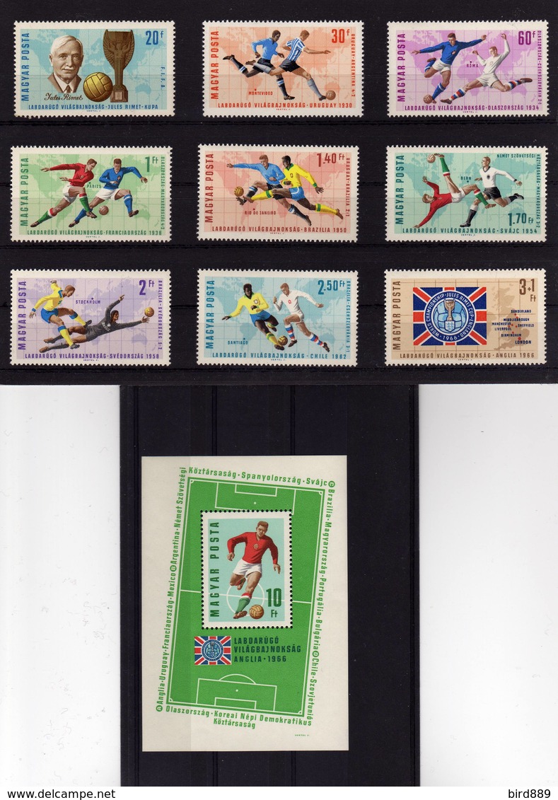 1962 Hungary Football (Soccer) FIFA World Cup Chile'62 Full Set Of 9 And Mini Sheet MNH - 1962 – Cile