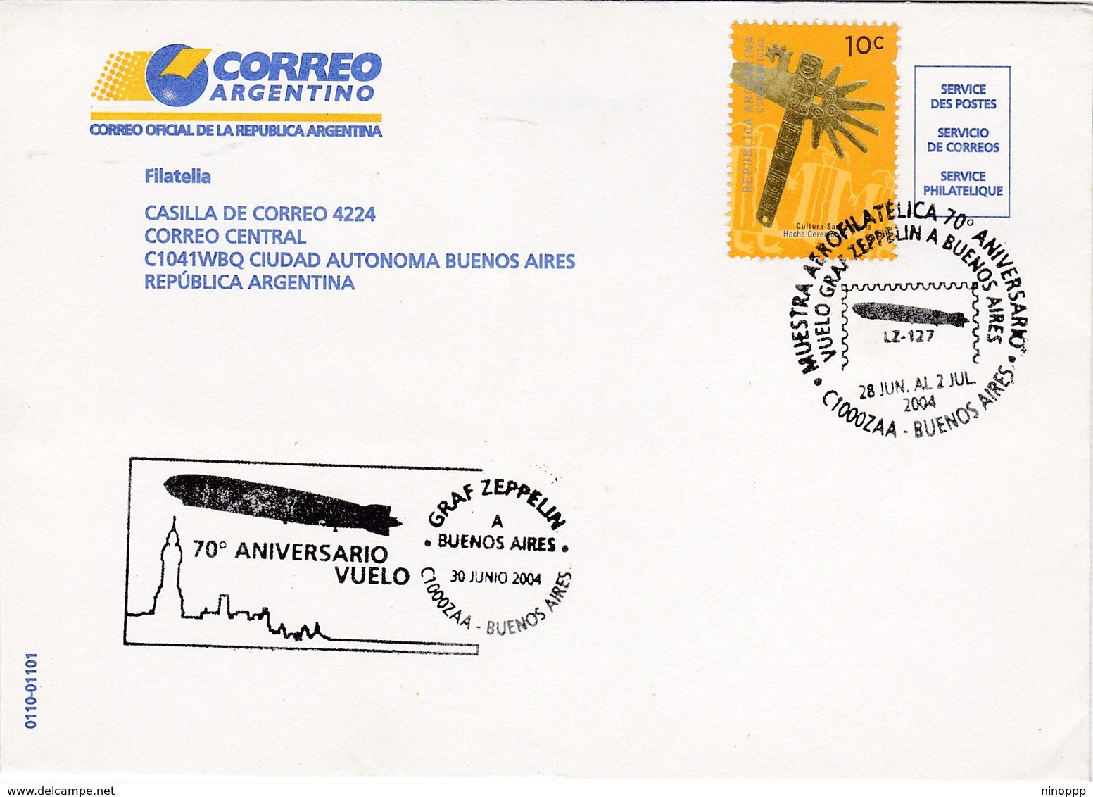 Argentina 2004 70th Anniversary First Flight Zeppelin,souvenir Cover - Usados