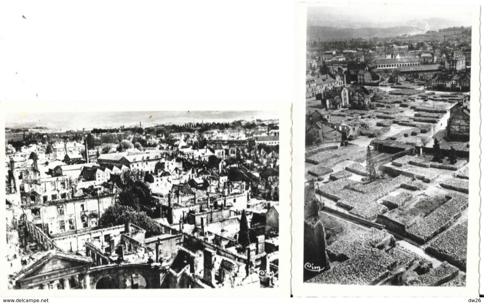 St Saint-Dié Après Le Bombardement De 1944: Cathédrale, Ruines De La Ville Et Quartier épargné, Lot De 2 Cartes - Weltkrieg 1939-45