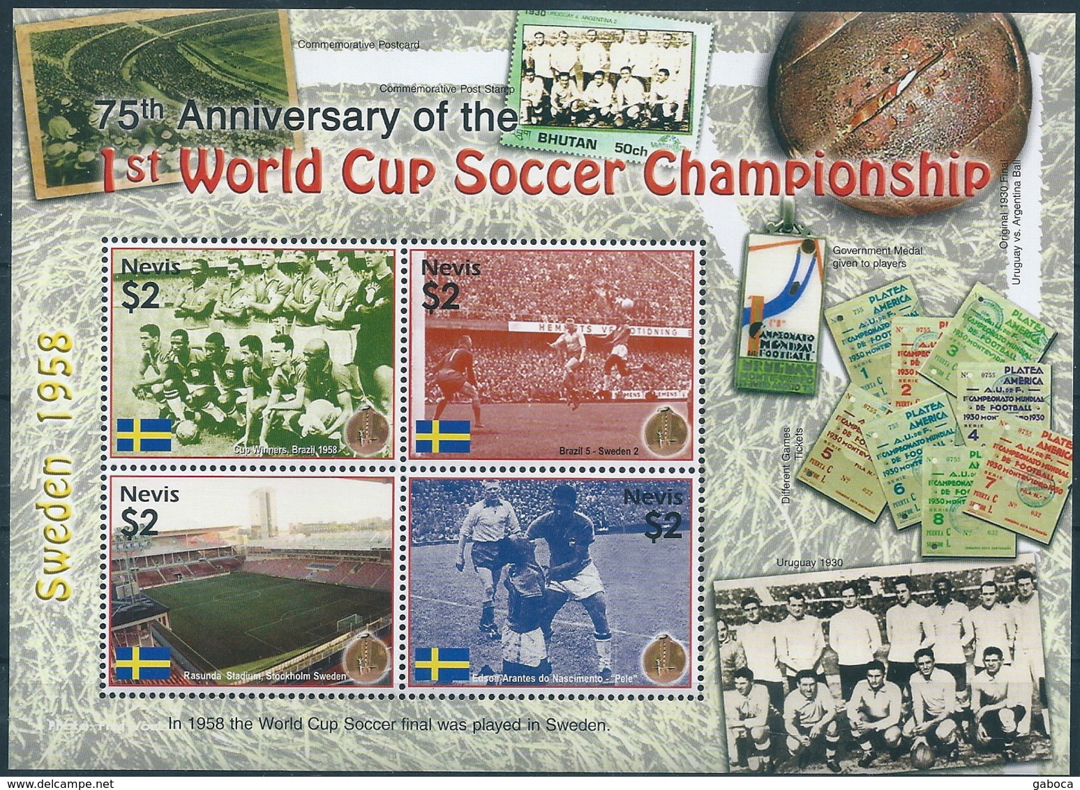B8594 Nevis Sport Football World Cup Flag Architecture Stadium S/S MNH - 1958 – Schweden
