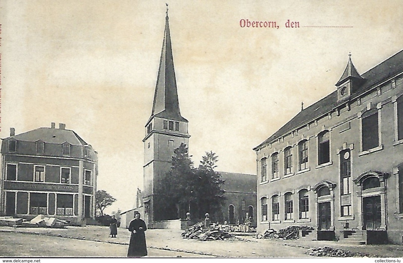 Luxembourg  - Obercorn  -  Restaurant , Vve Hoffmann  -  Eglise - Edit.J.M. Bellwald , Echternach  - 2 Scans - Pétange