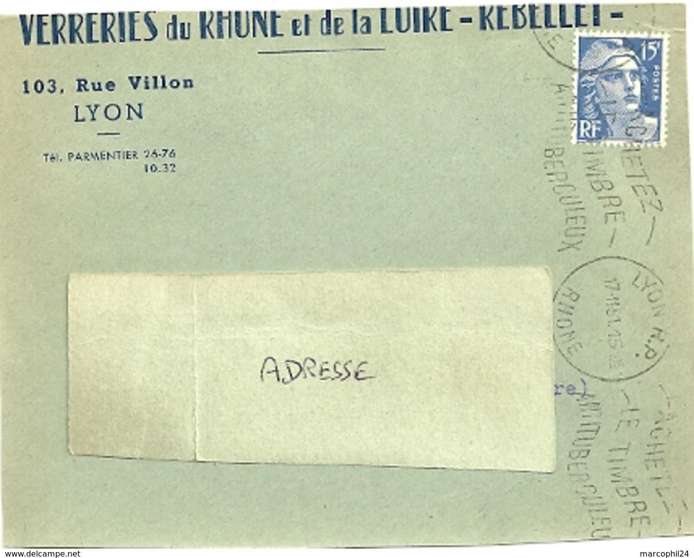 RHONE - Dépt N° 69 = LYON RP 1951 = FLAMME Texte Ondulé = KRAG ' ACHETEZ / TIMBRE / ANTITUBERCULEUX' - Oblitérations Mécaniques (flammes)