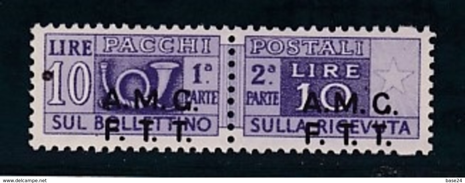 1947 Italia Italy Trieste A  PACCHI POSTALI 10 Lire Varietà Soprastampa Spostata In Basso MNH** Con Macchia Parcel Post - Pacchi Postali/in Concessione