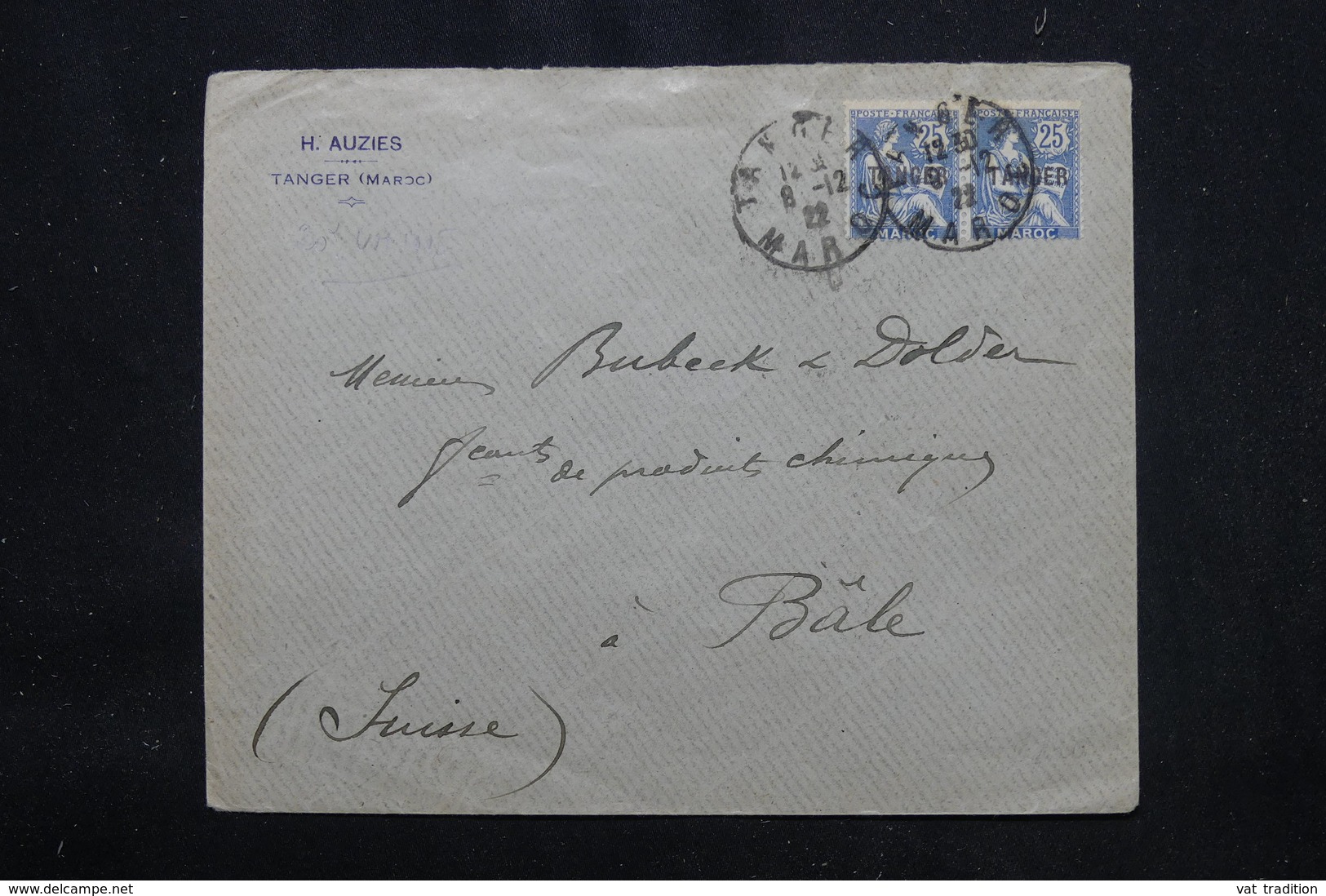 MAROC - Enveloppe De Tanger Pour La Suisse En 1922  Affranchissement Mouchon 25ct En Paire - L 59411 - Briefe U. Dokumente