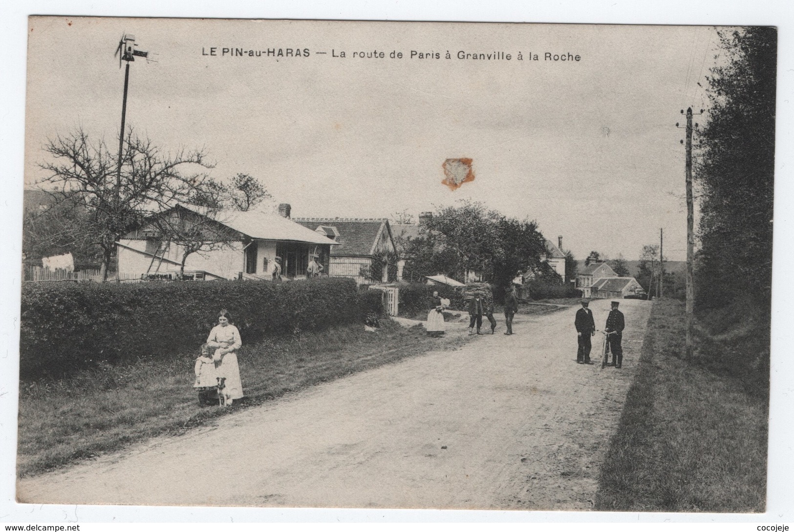 CPA PIN AU HARAS, LA ROUTE DE PARIS A GRANVILLE A LA ROCHE, Animée, Gendarme, Vélo - Other & Unclassified