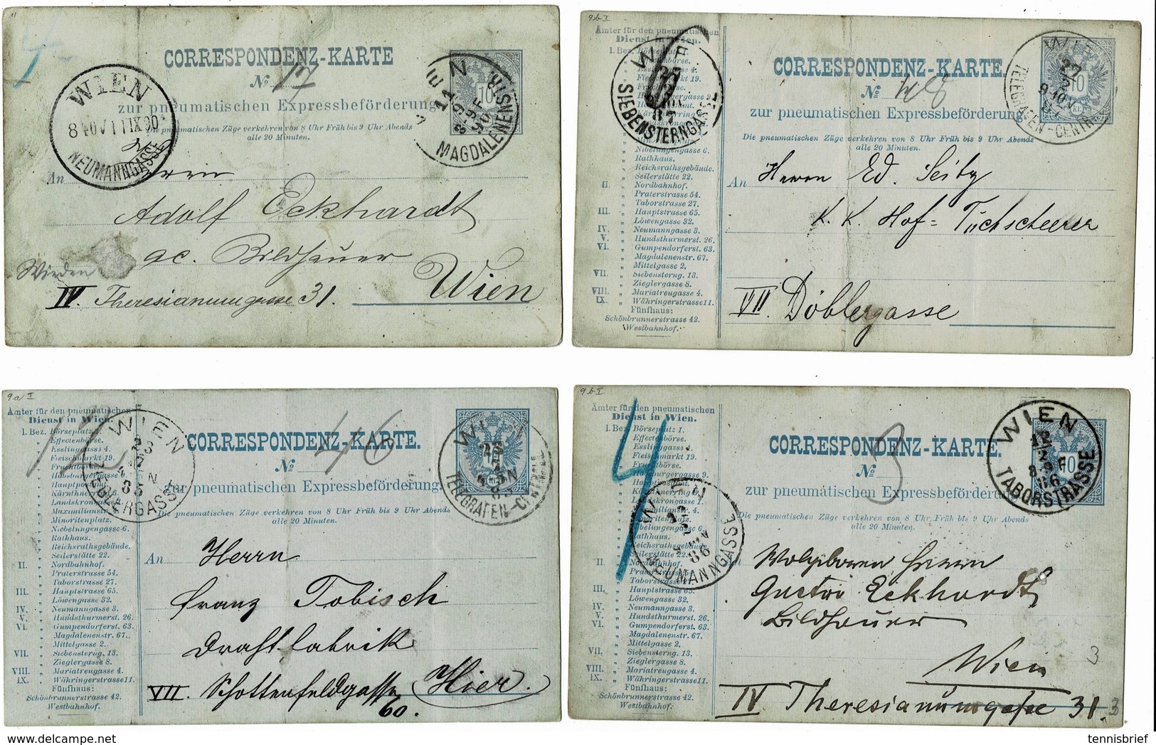 1884 - 1890, 6 Rohrpost-GA, Bedarf, , Verschied. Stempela3647 - Postcards