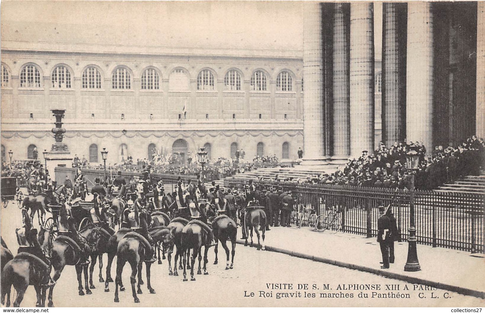 PARIS-75005- VISITE DE S.M ALPHONSE XIII A PATIS, LE ROI GRAVIT LES MARCHES DU PANTHEON - Arrondissement: 05