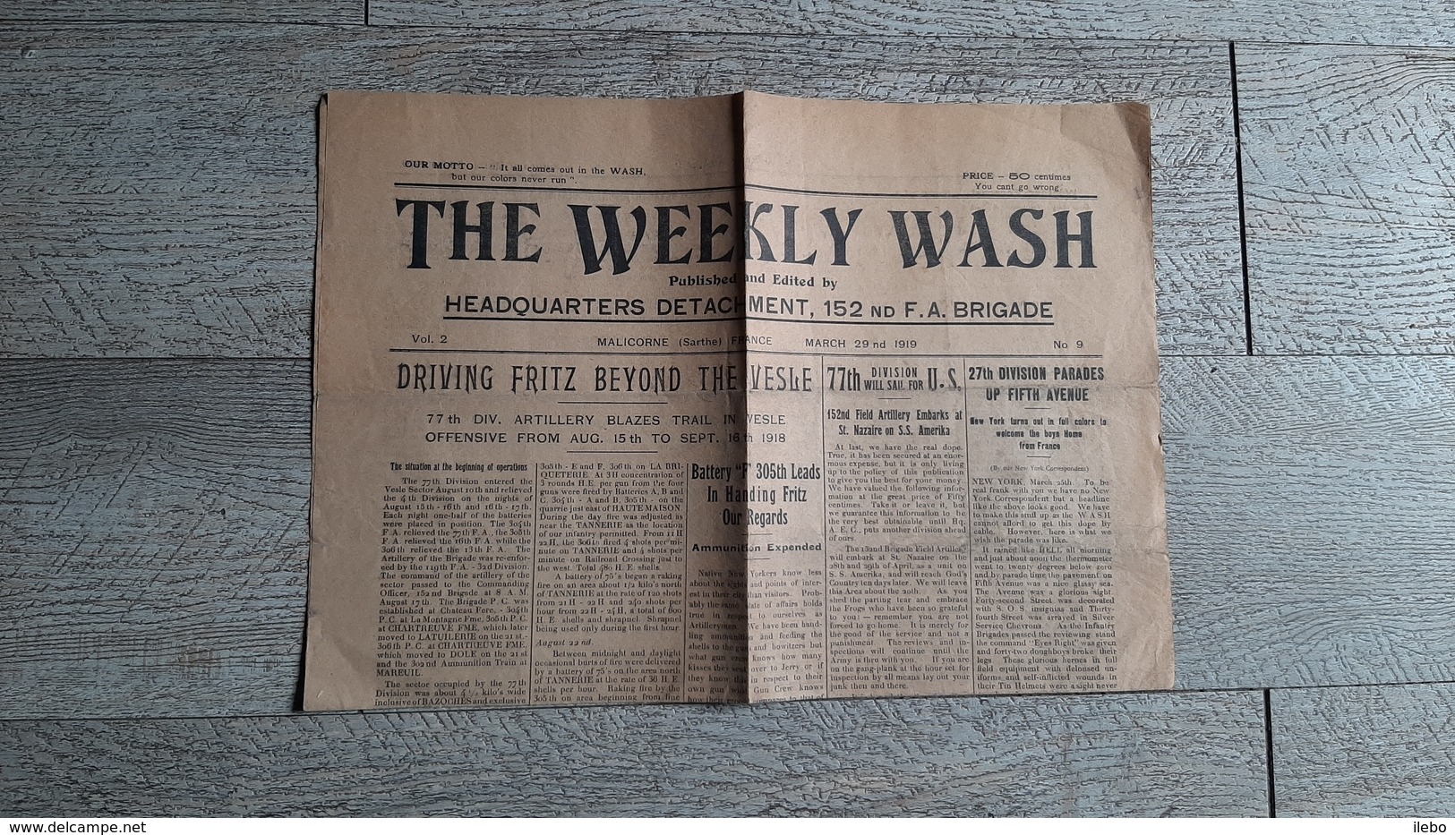 Journal The Weekly Wash Headquarters Detachment 152nd FA Brigade Malicorne Sarthe 1919 Ww1 Guerre - Inglese