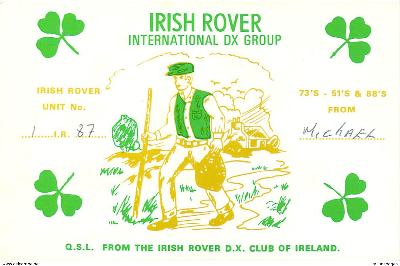 Citizen Band Carte QSL Ireland Irish Rover International DX Group Kilkenny 1987 - CB