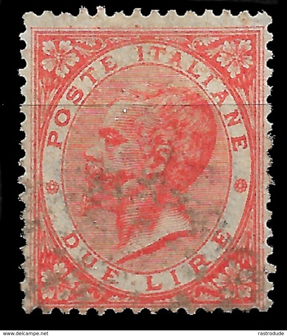 1863 ITALIA - DUE LIRE Usado Sa. L22 VITTORIO EMANUELE Cat. € 300 Sassone - Afgestempeld