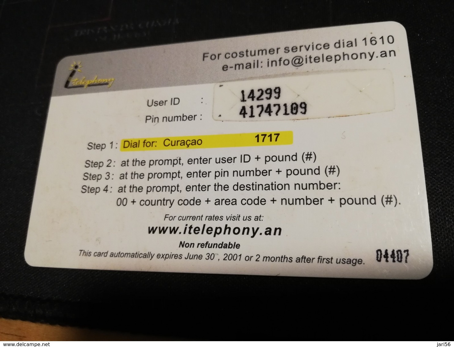 CURACAO NAF 25,- PREPAID I-TELEPHONY THICK CARD  FINE  USED      ** 1698** - Antillen (Niederländische)