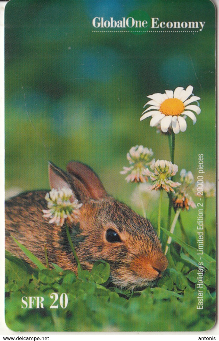 SWITZERLAND - Rabbit, Easter Holidays, Global One Prepaid Card SFR 20, Tirage 20000, Exp.date 02/02, Used - Kaninchen