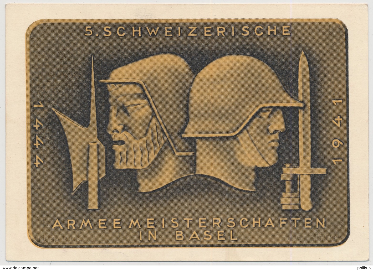 WK II - Soldatenmarke Auf Militäransichtskarte 9 ARMEEMEISTERSCHAFTEN - 5. Schweizerische Armeemeisterschaften BASEL - Documents