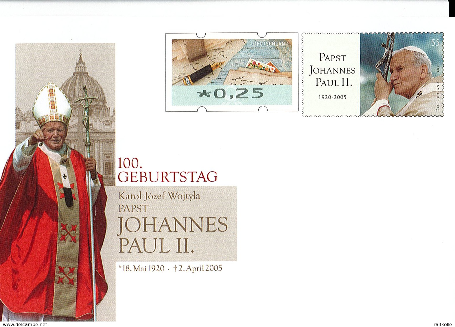 Pope John Paul II 100th Anniv. Of Birth Germany Prepaid Envelope - Sobres - Nuevos