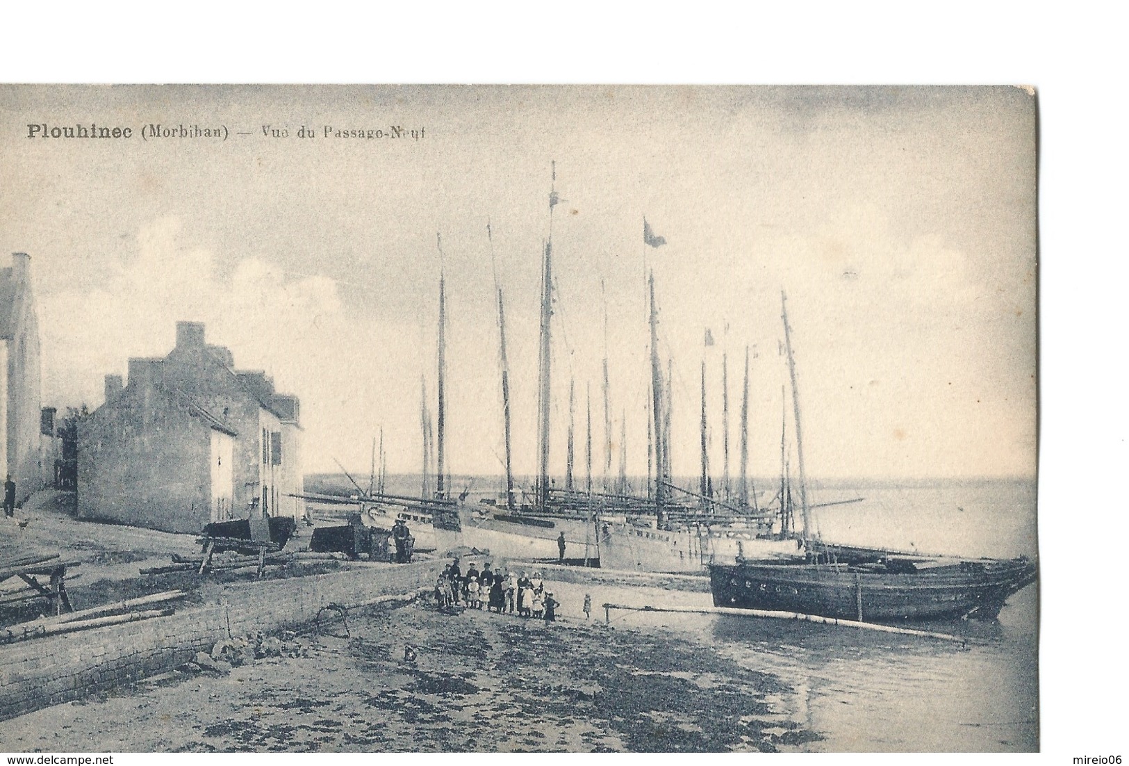 Plouhinec (Morbihan), Rare Vue Du Passage Neuf à Marée Basse, Beaux Bateaux De Pêche Et Personnages - Autres & Non Classés