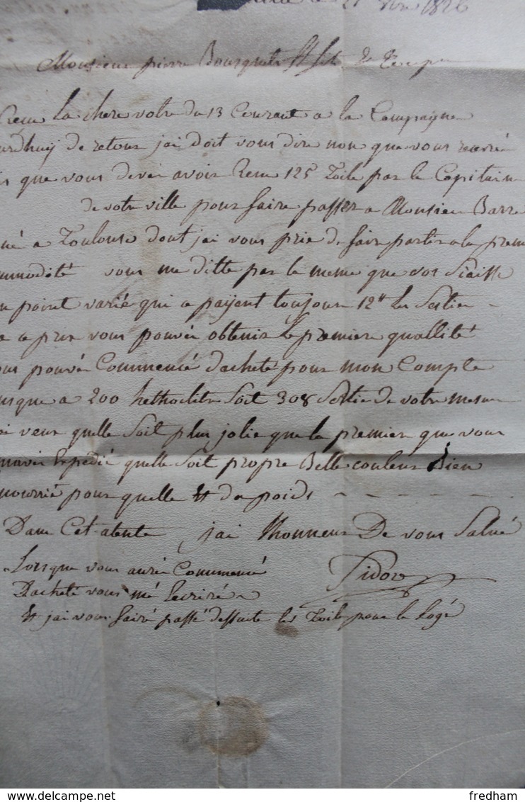 1826 LAC MARQUE LINEAIRE 12 MARSEILLE COURRIER DU 27/08/1826 POUR AGDE CAD ARRIVEE DU 31/08/1826 TAXE MANUSCRITE.. - 1801-1848: Precursores XIX