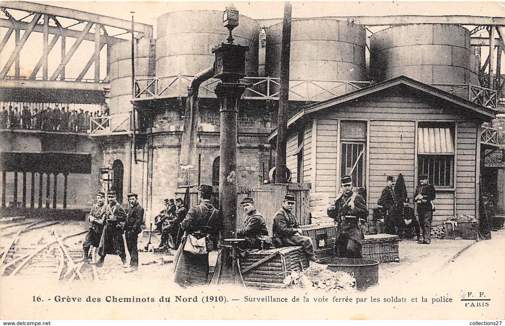 GREVE DES CHEMINOTS DU NORD 1910, SURVEILLANCE DE LA VOIE FERREE PAR LES SOLDATS ET LA POLICE - Metro, Stations