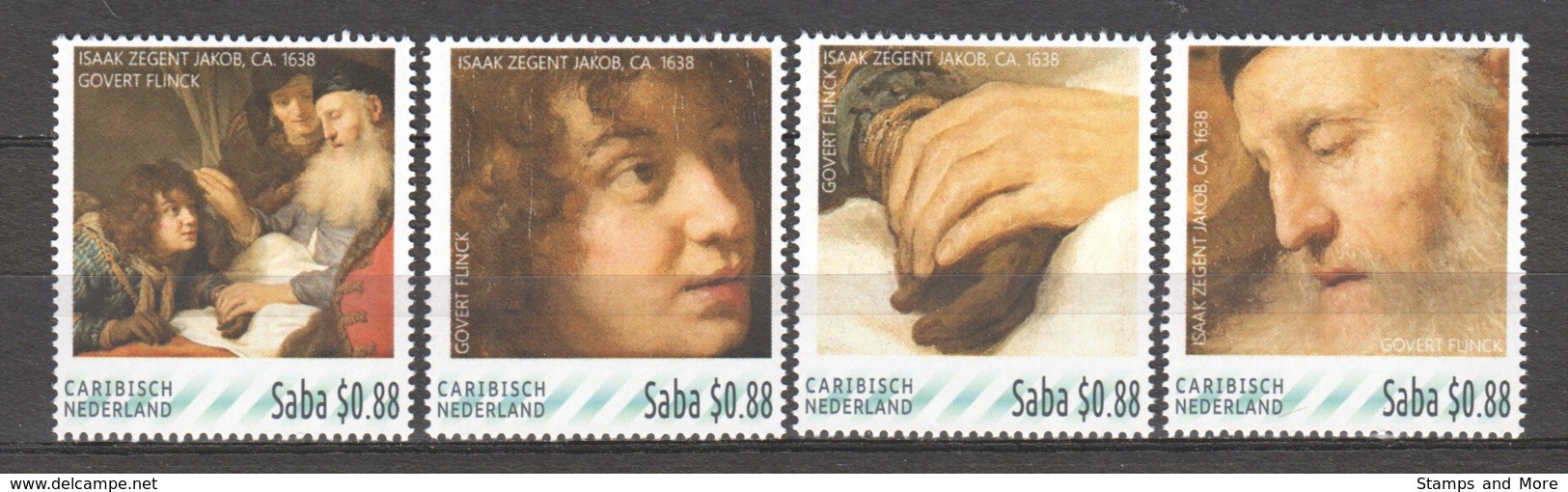 Caribbean Netherlands (Saba) - MNH Set PAINTING GOVERT FLINCK - ISAAC BLESSES JACOB - Religión