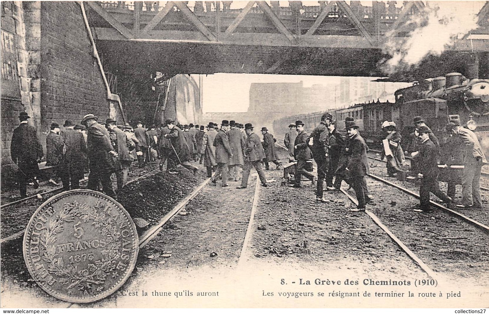 GREVE DES CHEMINOTS DU NORD 1910, LES VOYAGEURS SE RESIGNANT DE TERMINER LA ROUTE A PIED - Métro Parisien, Gares
