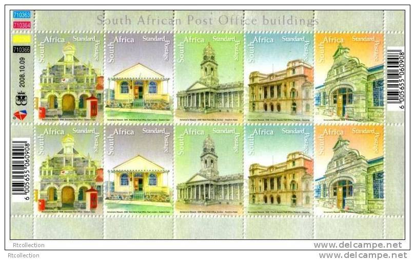 South Africa 2008 - One Sheetlet World Post Day – Historic Post Offices Buildings Architecture Stamps MNH SG1686-1690 - Unused Stamps