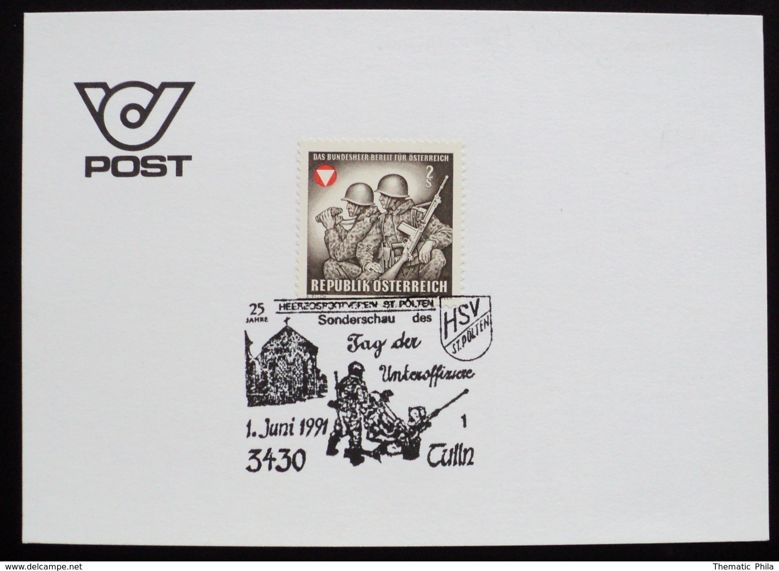 1991 Austria Osterreich Postmark Flamme Antiaircraft Battery Batterie Cannon Canon Kanone Artillery Artillerie Gun - Sonstige & Ohne Zuordnung