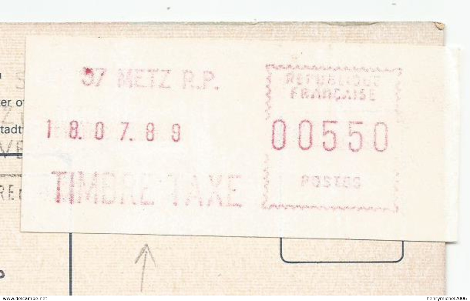 Cpm Metz Rp Ema Rouge Timbre Taxe 1989 - 57 Moselle - EMA ( Maquina De Huellas A Franquear)