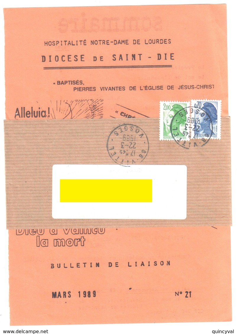 VITTEL 88 Vosges Bande De Journal Et Couverture De La Revue Ob 16 8 1988 50g Liberté 2 F Vert 70c Bleu Yv 2484 2240 - Briefe U. Dokumente