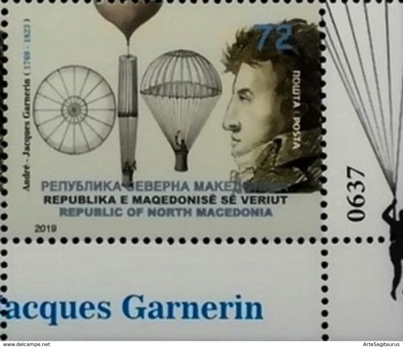 NORTH MACEDONIA, 2019, STAMPS, MICHEL 866 - ANDRE JACQUES GARNERIN, France + - Salto