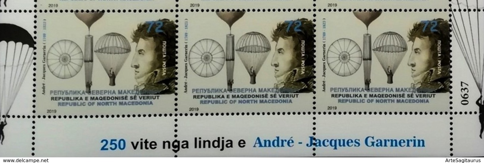 REPUBLIC OF NORTH MACEDONIA, 2019, STAMP, MICHEL 866 - ANDRE JACQUES GARNERIN ** - Springreiten