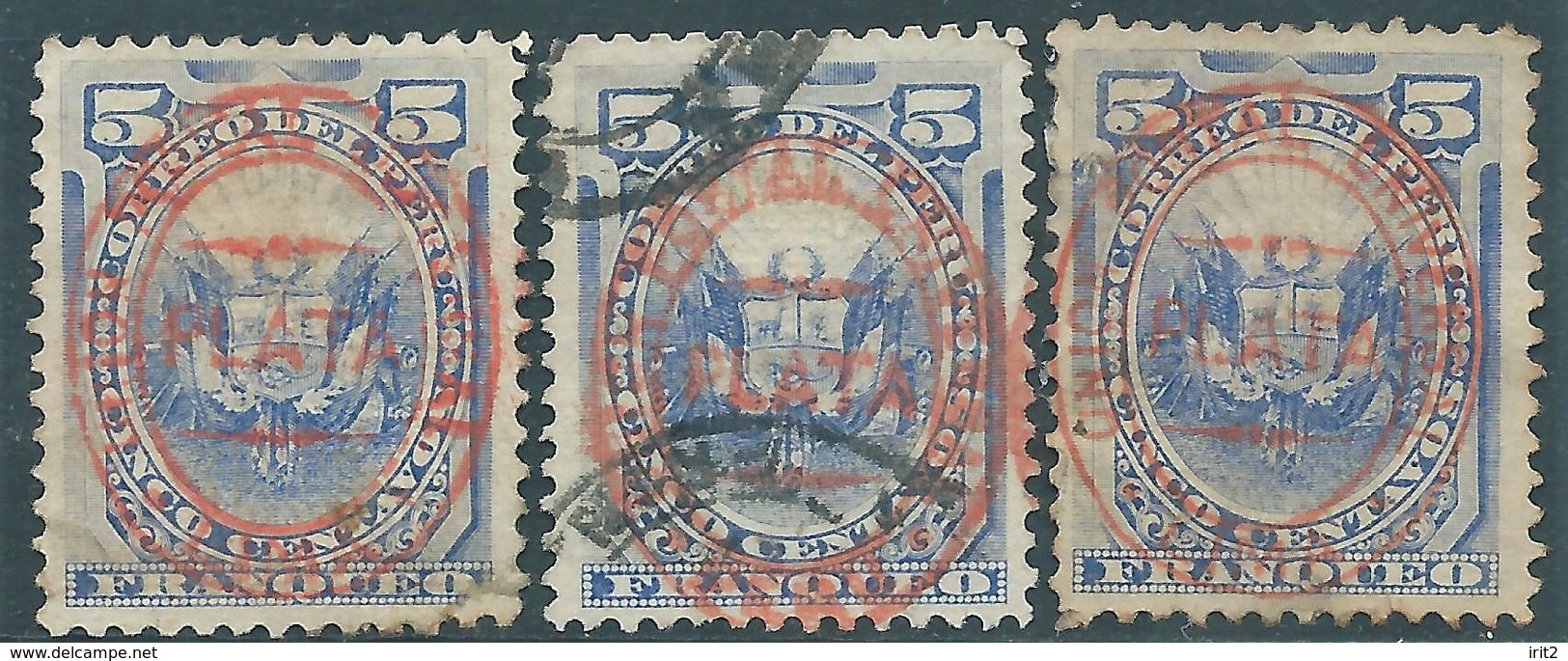 PERU,1880 Types Of 1874-1880 Overprinted-"PERU"at Bottom,5C Mint & Used - Pérou