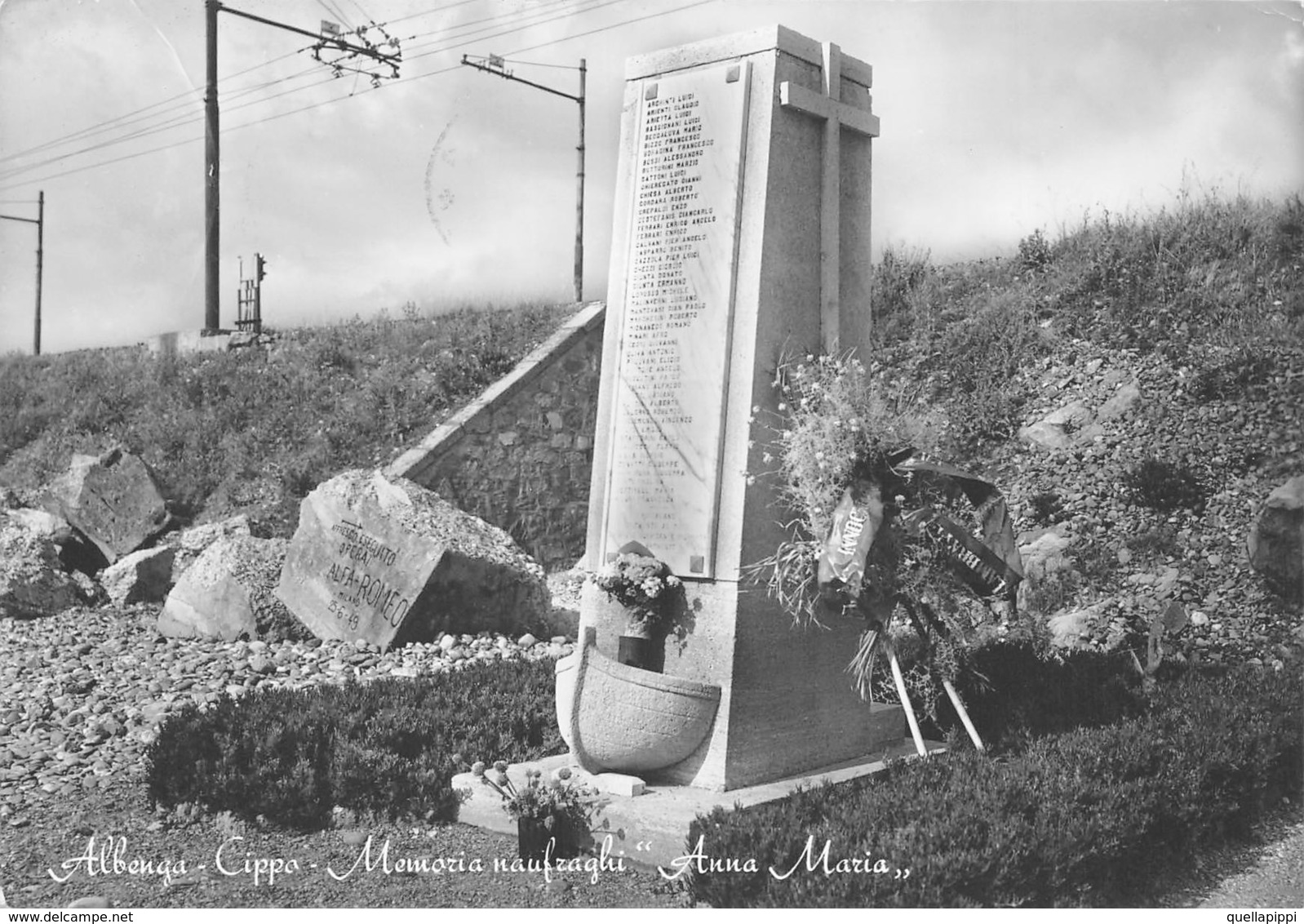 010451 "(SV)  ALBENGA - CIPPO - MEMORIA NAUFRAGHI "ANNA MARIA"" FERROVIA, VERA FOTO. CART  SPED 1960 - Savona