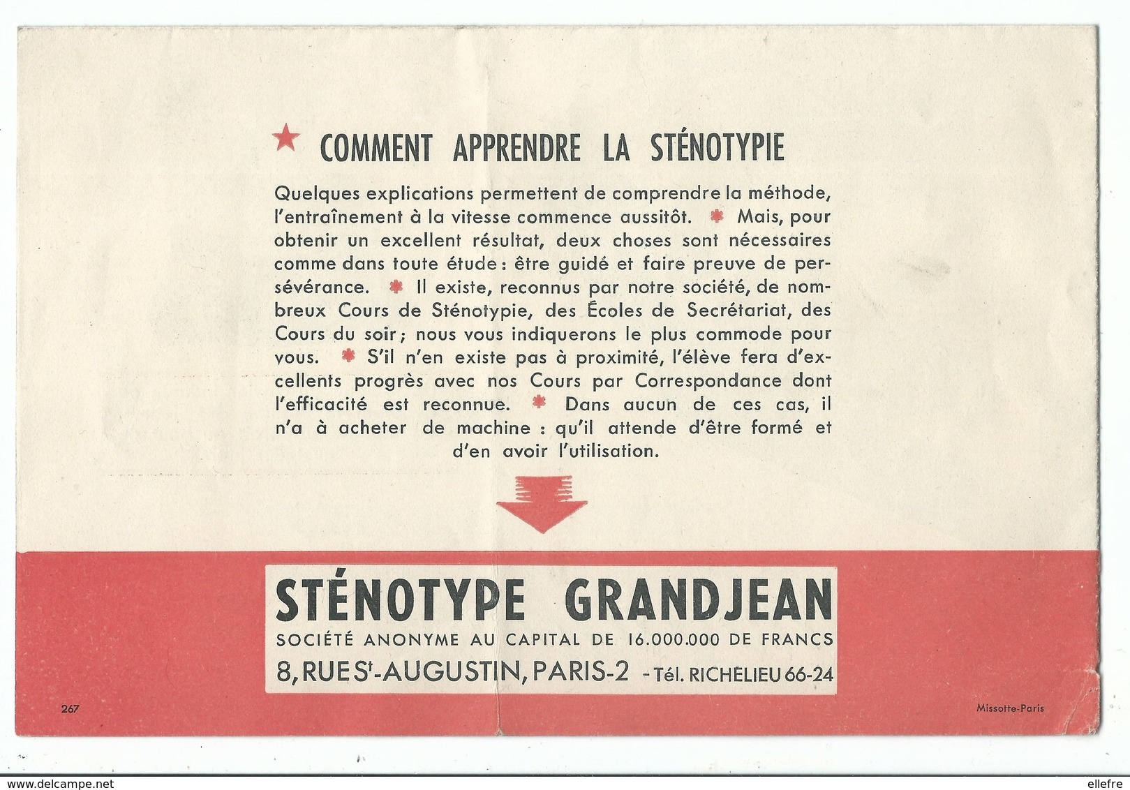 ECRITURE CALLYGRAPHIE STENOTYPE GRANDJEAN MACHINE A ECRIRE STENOGRAPHIE BUREAUTIQUE Dépliant Publicitaire - Advertising