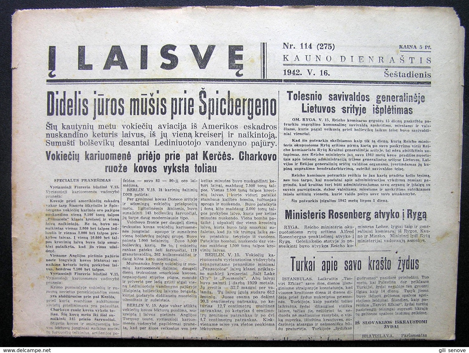 Lithuanian Newspaper/ Į Laisvę No. 114 (275) 1942.05.16 - General Issues