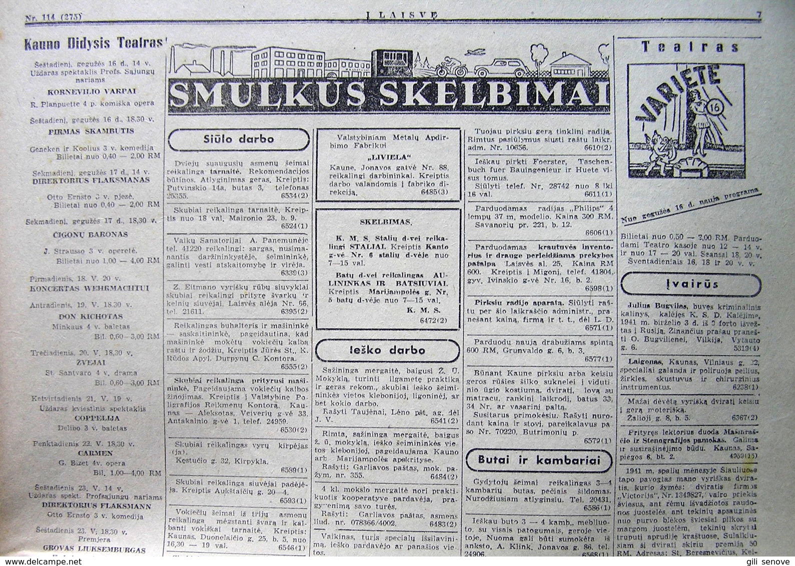 Lithuanian Newspaper/ Į Laisvę No. 114 (275) 1942.05.16 - Algemene Informatie