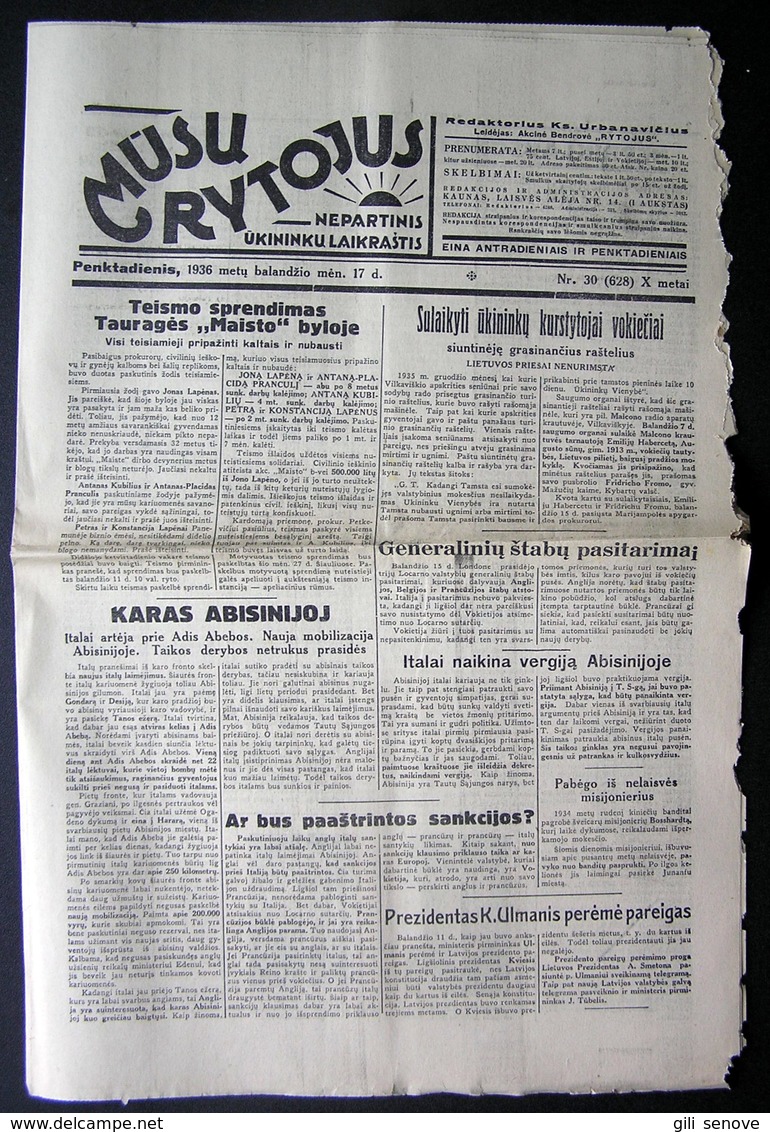 Lithuanian Newspaper/ Mūsų Rytojus No. 30 (628) 1936.04.17 - Informations Générales