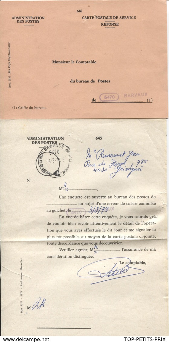 REF1091/ Ensemble Complet L.Ouverture Rebuts Liège 1978 Taxée 13 Frs Grivegnée , L Départ Grivegnée + Demande écrite - Storia Postale