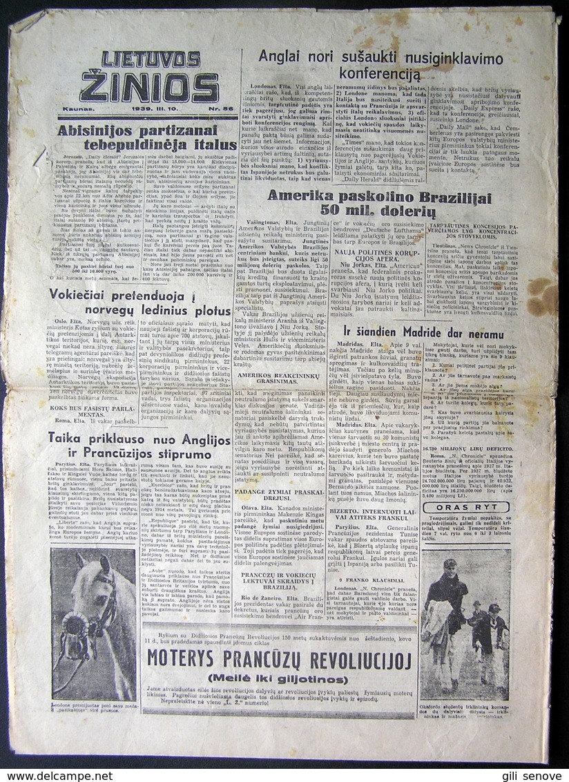 Lithuanian Newspaper/ Lietuvos žinios No. 56 (5921) 1939.03.10 - General Issues