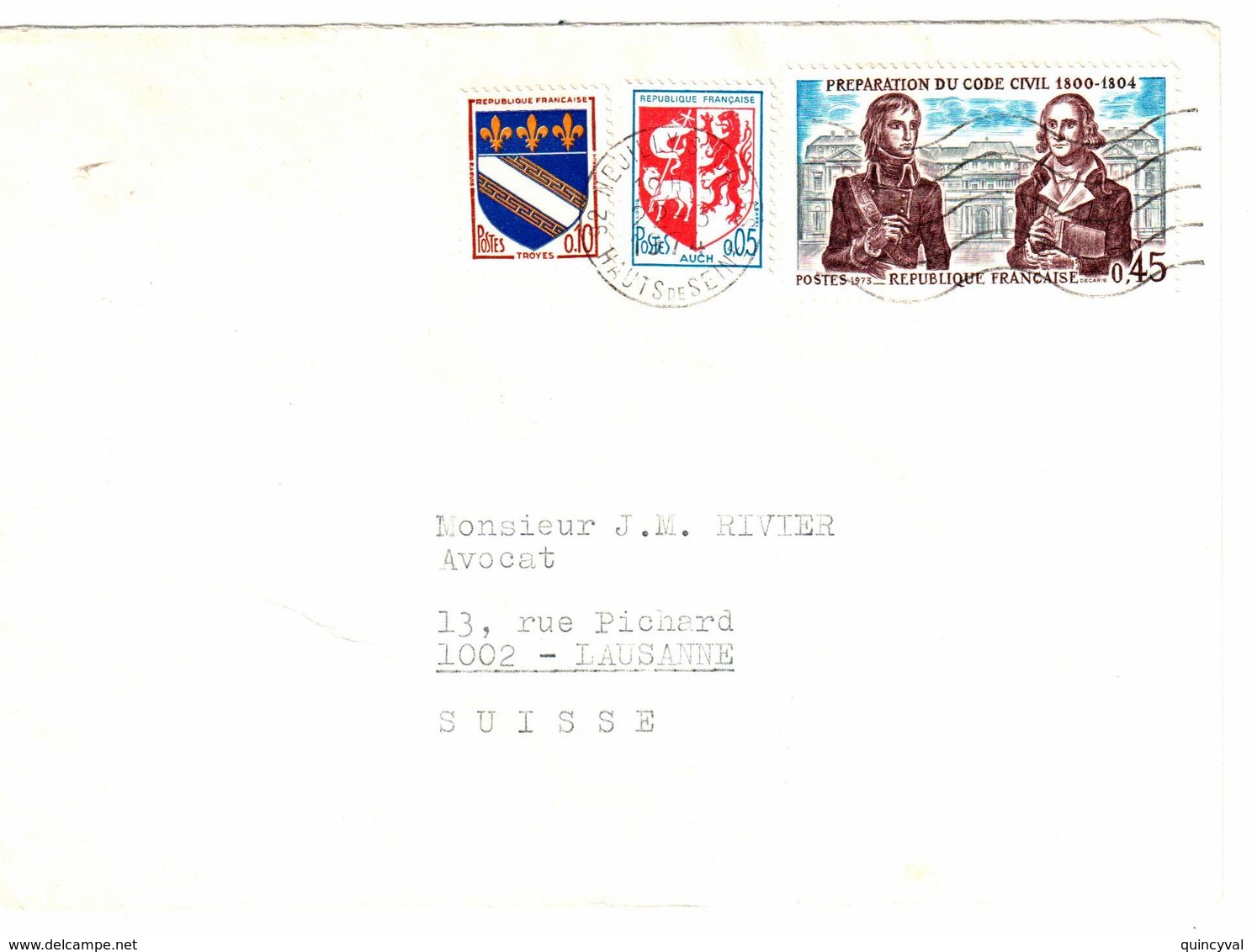 NEUILLY 92 Lettre Destination Suisse Tarif Particulier Du 1 7 1971 5c Auch 10c Troyes Yv 1353 1774 1816 Dest Lausanne - Lettres & Documents