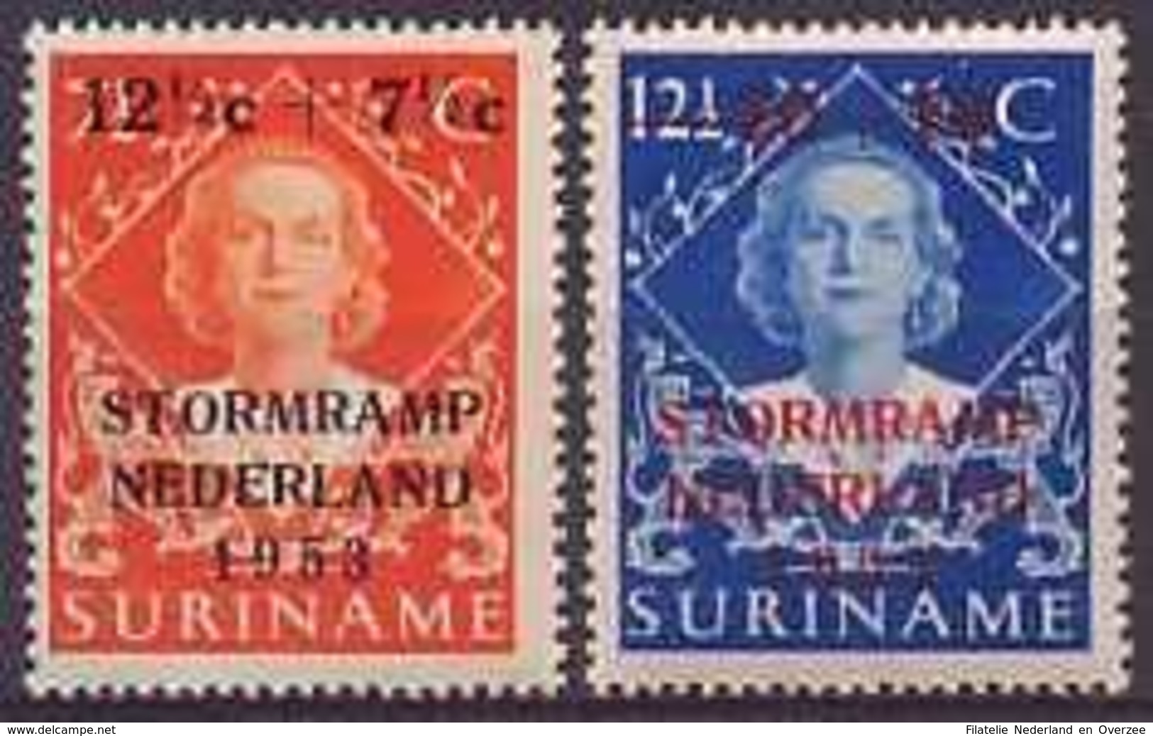 Suriname NVPH Nr 295/296 Postfris/MNH Watersnood, Stormrampzegels 1953 - Surinam ... - 1975