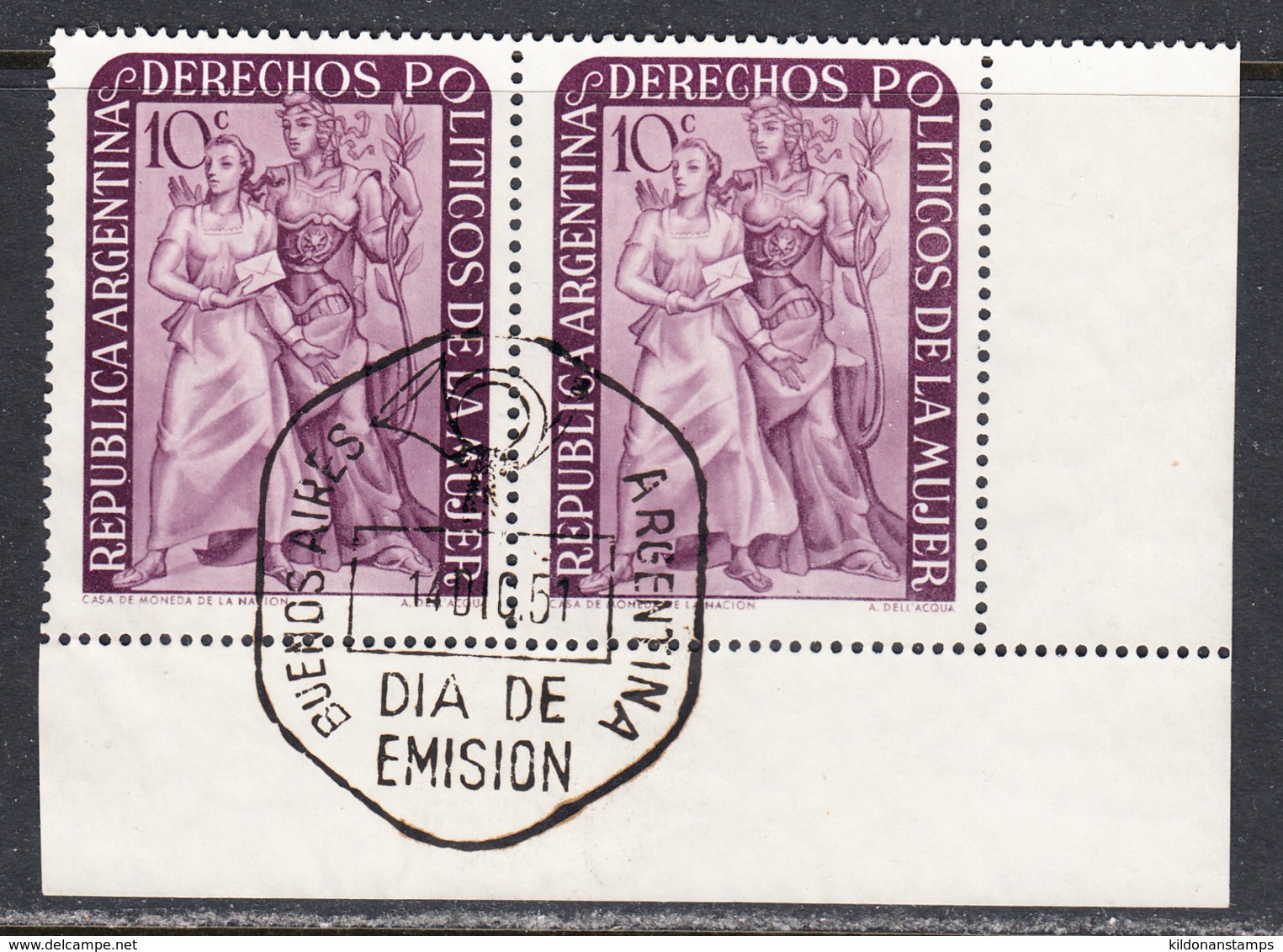 Argentina 1951 First Day Issue, Cancelled, Pair, Sc# 598, SG ,Yt - Used Stamps