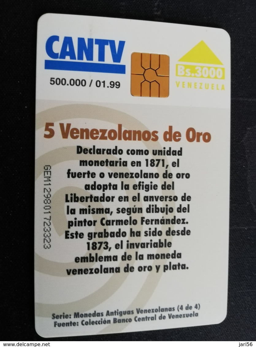VENEZUELA   CHIPCARD BOLIVAR LIBERTADOR COINS ON CARD   BS 5.000 CANTV       ** 1726** - Venezuela