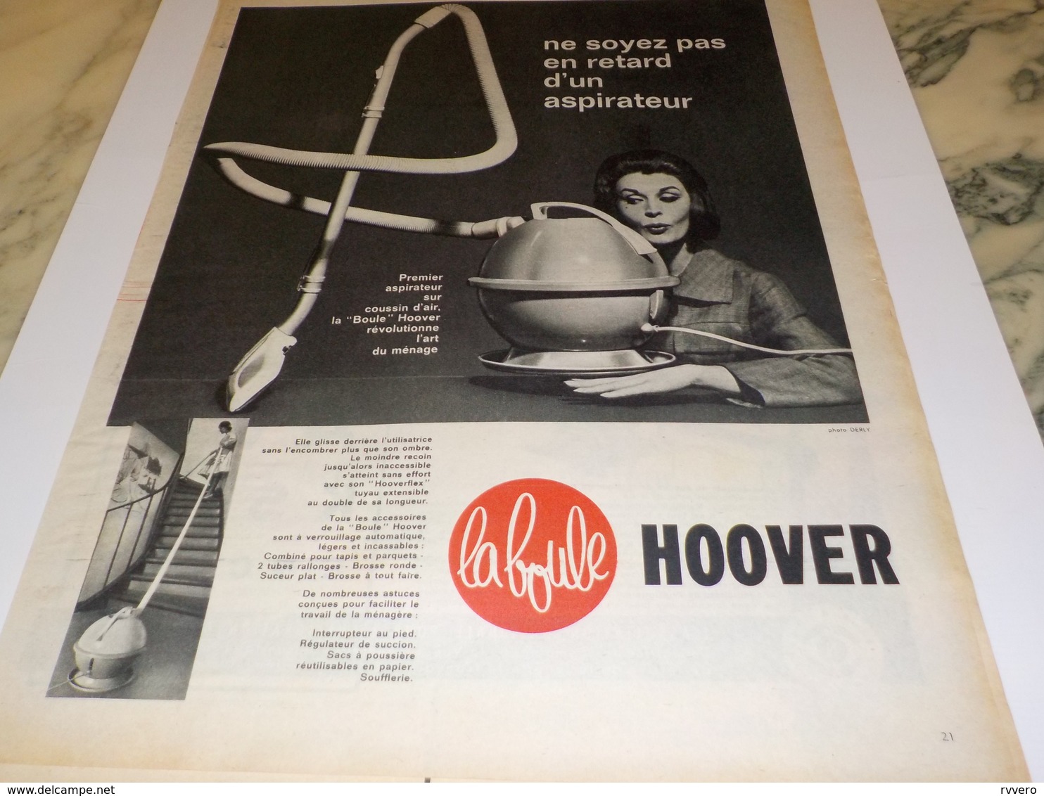 ANCIENNE  PUBLICITE LA BOULE  ASPIRATEUR HOOVER 1960 - Otros Aparatos