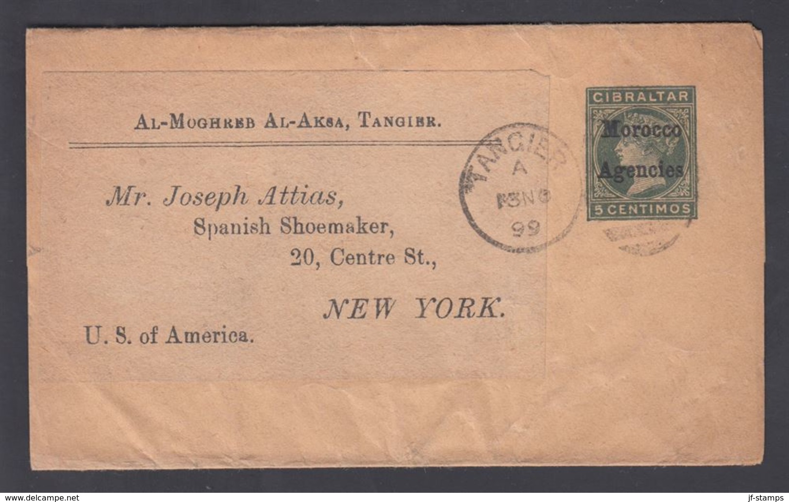 1899. Morocco Agencies. Victoria. Wrapper 5 CENTIMOS GIGRALTAR Overprinted Morocco Ag... () - JF323425 - Morocco Agencies / Tangier (...-1958)