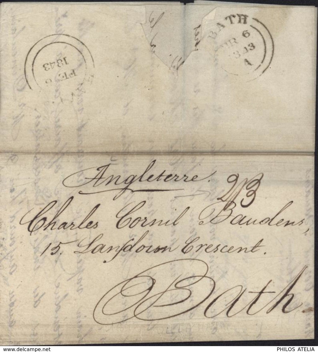 Lettre De L'Isla De Cuba La Havane 5 FEVRIER 1843 Pour L'Angleterre Par Vapeur Anglais CAD BATH MR 6 1843 A Taxe - Vorphilatelie