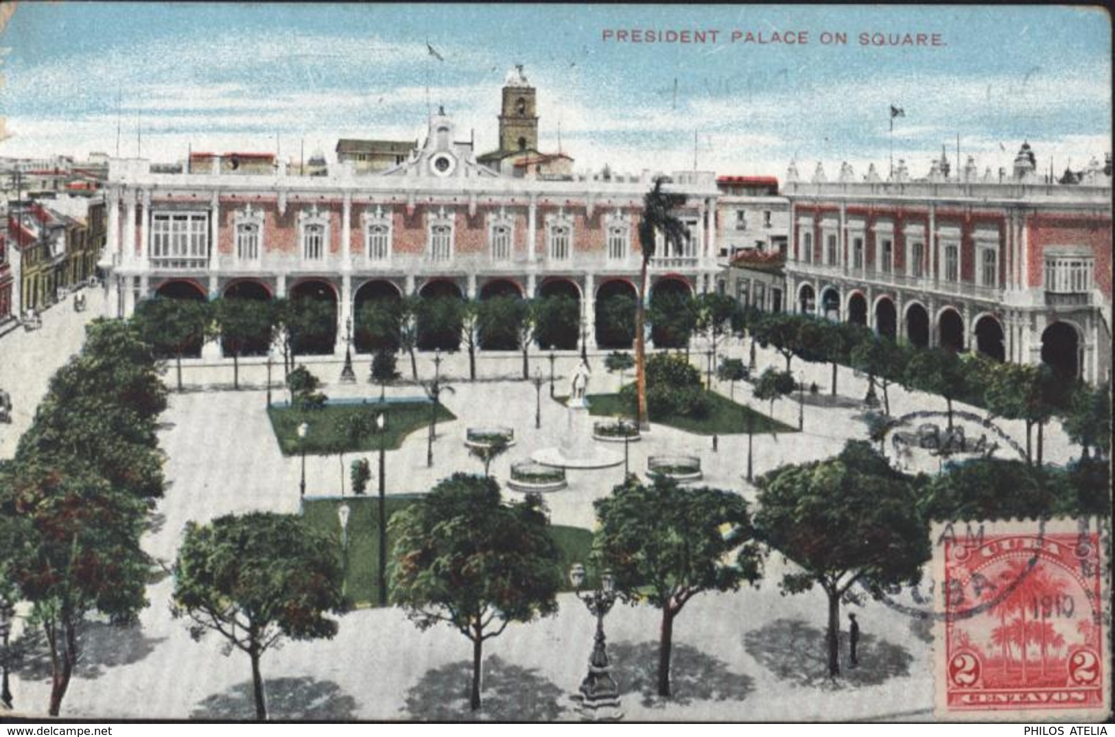 Cuba YT 143 CAD Habana Cuba ? AM 1910 Texte Du 3 8 10 Cachet Maritime Paquebot CPA President Palace On Square - Oblitérés