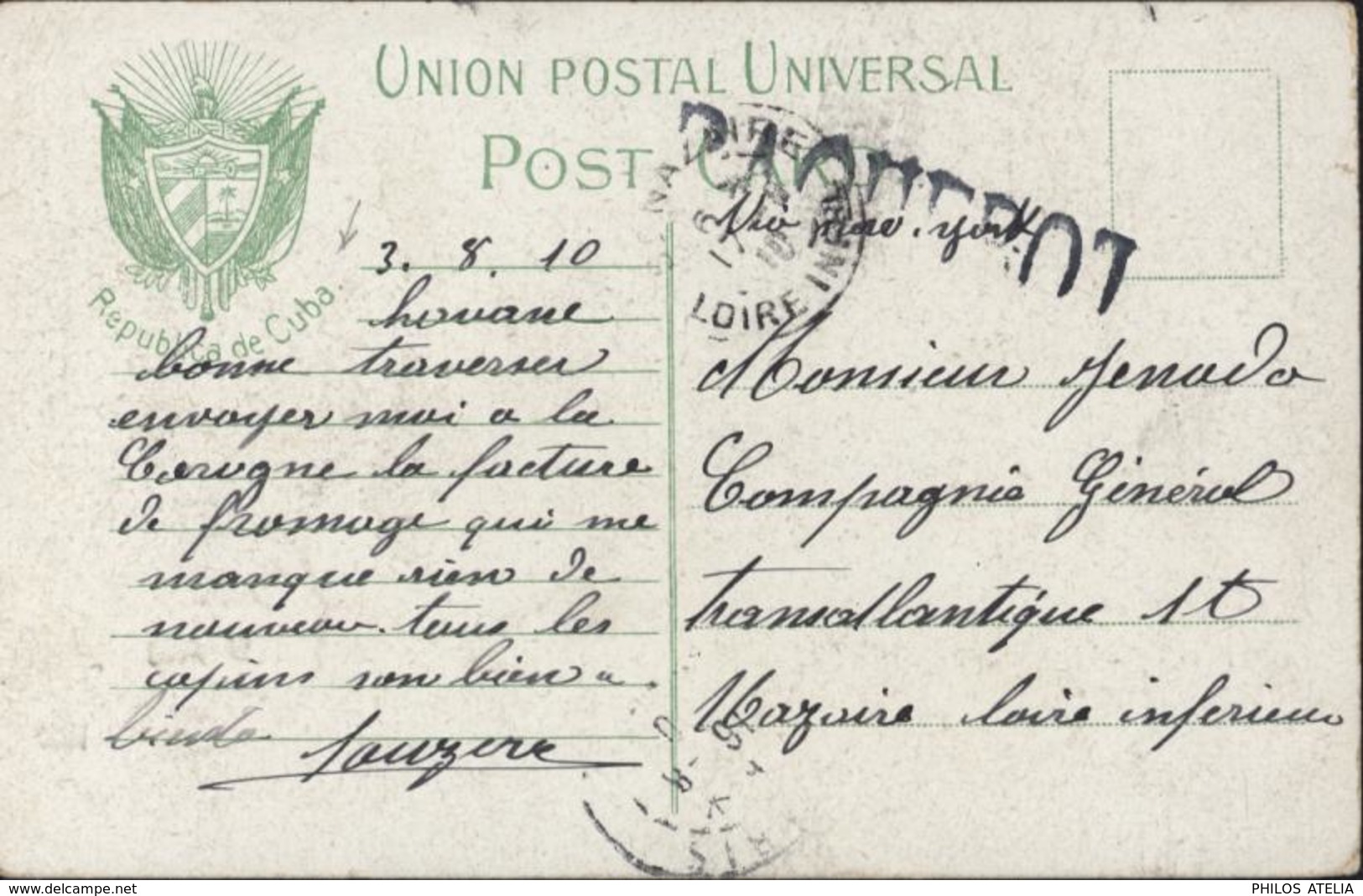 Cuba YT 143 CAD Habana Cuba ? AM 1910 Texte Du 3 8 10 Cachet Maritime Paquebot CPA President Palace On Square - Gebraucht