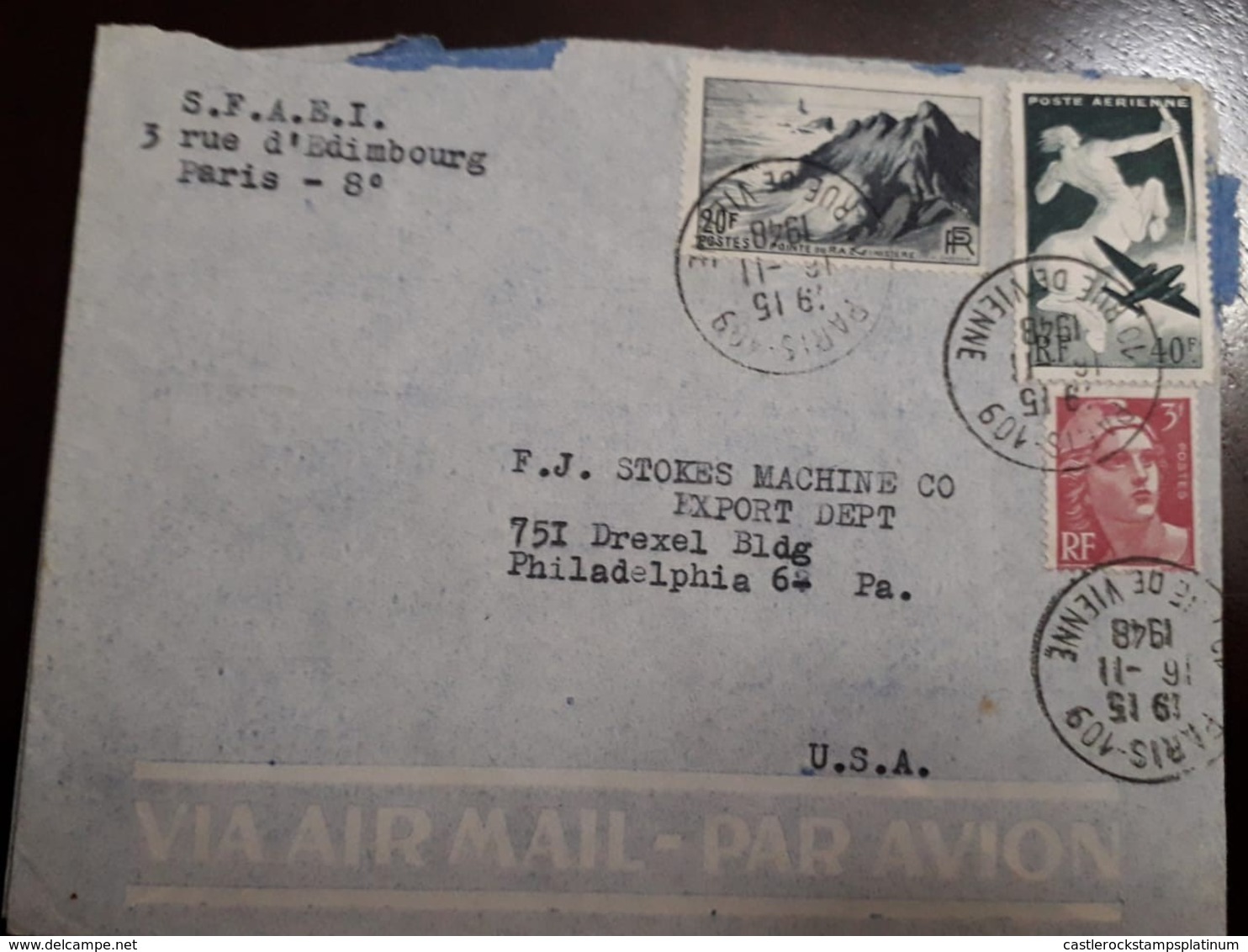 U) FRANCE, 1948, MARIANNE TYPE GANDON, POINTE DU RAZ FINISTERE, POSTE AERIENNE, GANDON, COVER, FROM FRANCE TO USA, AIRMA - Cléden-Cap-Sizun