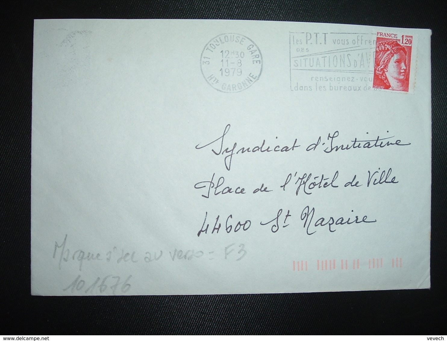 LETTRE TP SABINE 1,20 OBL.MEC.11-8 1979 31 TOULOUSE GARE + TRI INDEXATION BARRES ROSES Marque à Sec F3 - Cartas & Documentos