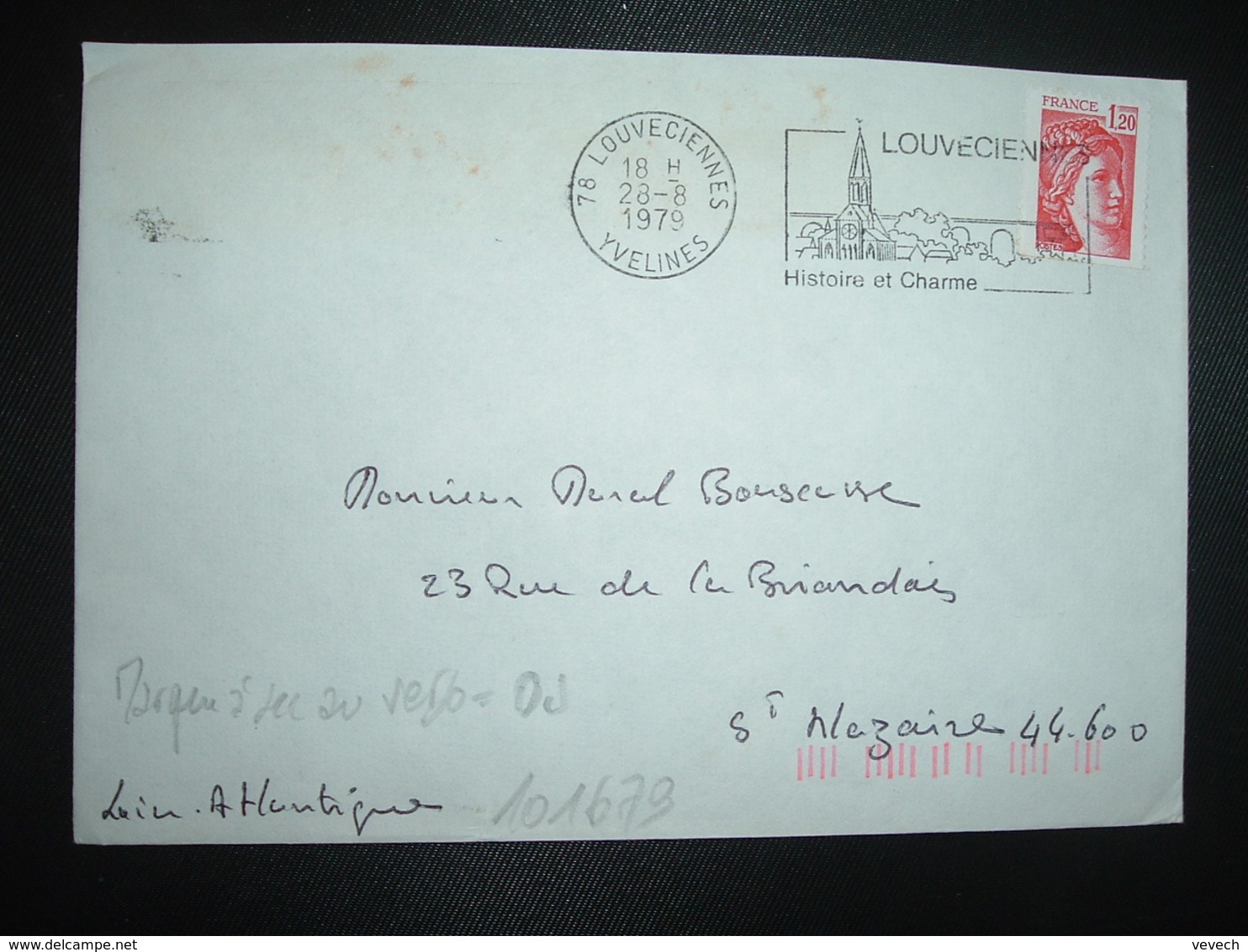 LETTRE TP SABINE 1,20 OBL.MEC.28-8 1979 78 LOUVECIENNES + TRI INDEXATION BARRES ROSES Marque à Sec 0J - Cartas & Documentos