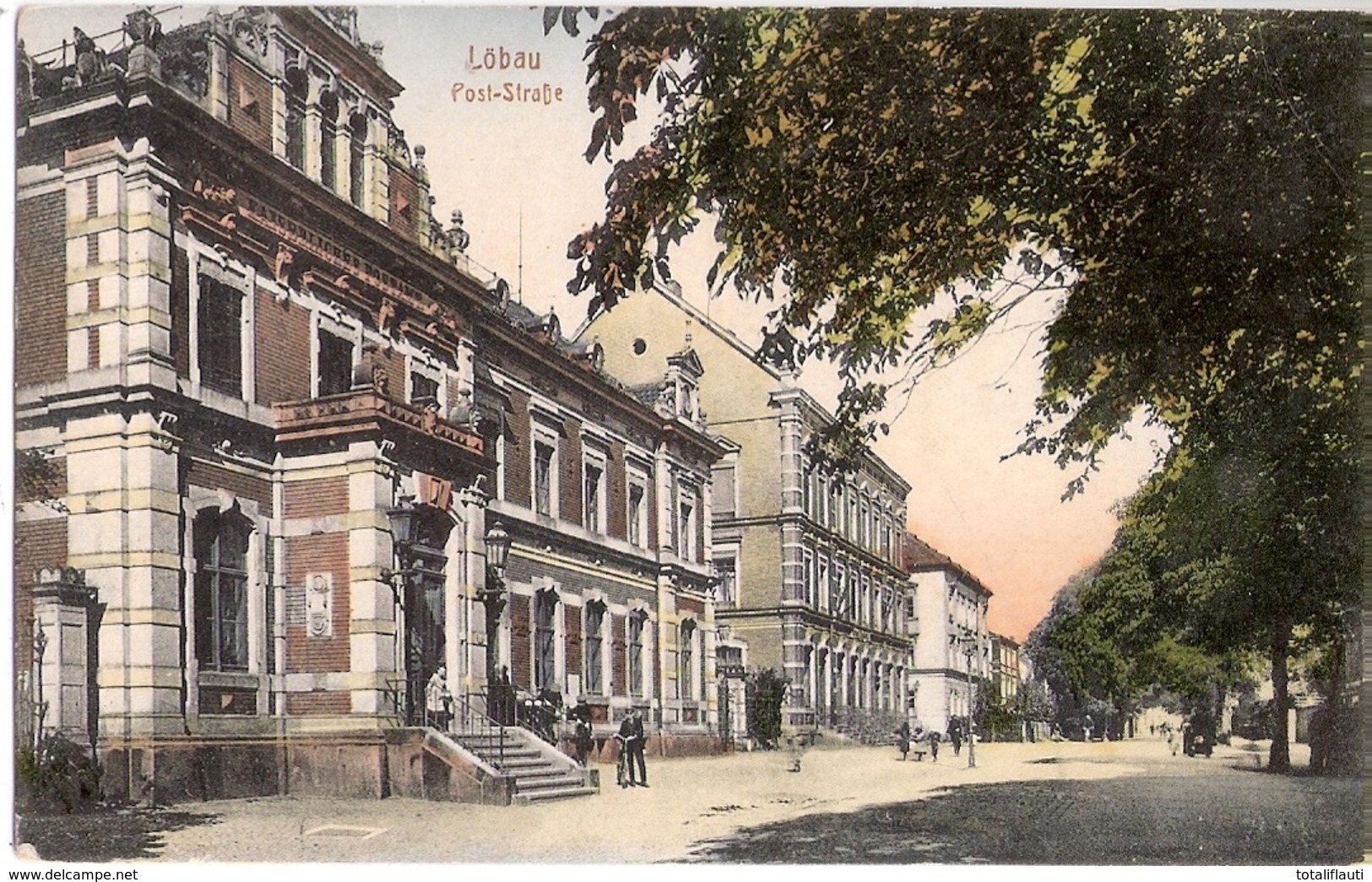 LÖBAU Sachsen Post Strasse Color Belebt Briefträger Per Fahrrad 20.4.1919 Gelaufen - Loebau